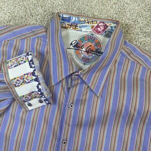 Robert Graham Button Down Mens 3XL Purple Striped Flip Cuff Cotton Shirt
